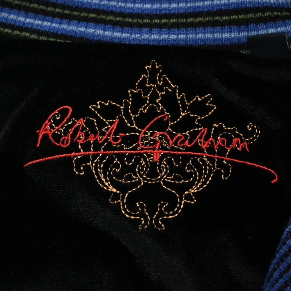 ROBERT GRAHAM Mens Blue Quarter Zip Sweater Sz XL Wool Waffle Knit Pullover Mock